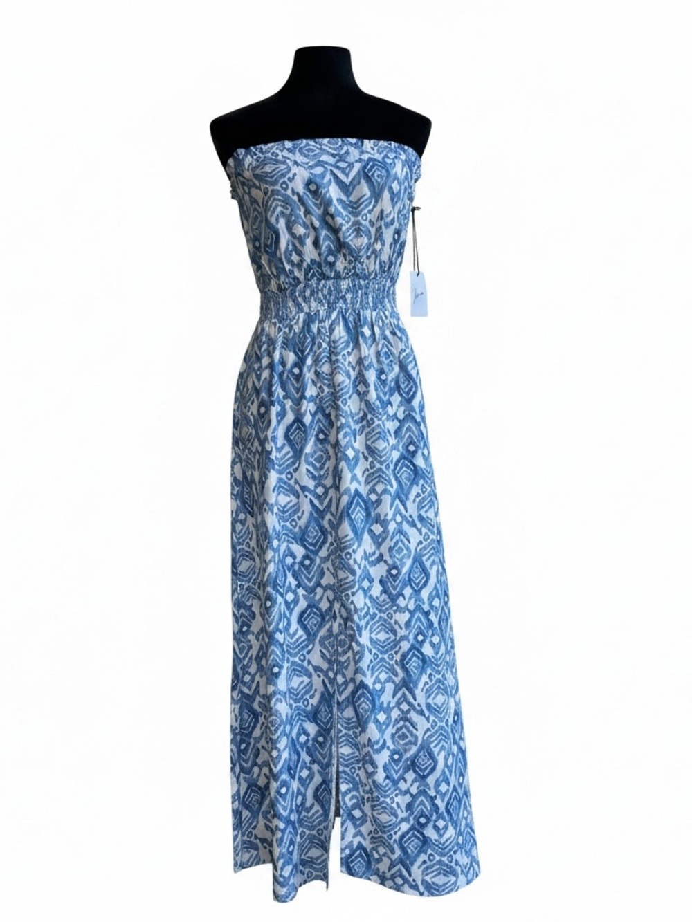 Japna Strapless Blue Patterned Maxi Dress Sz S nwt